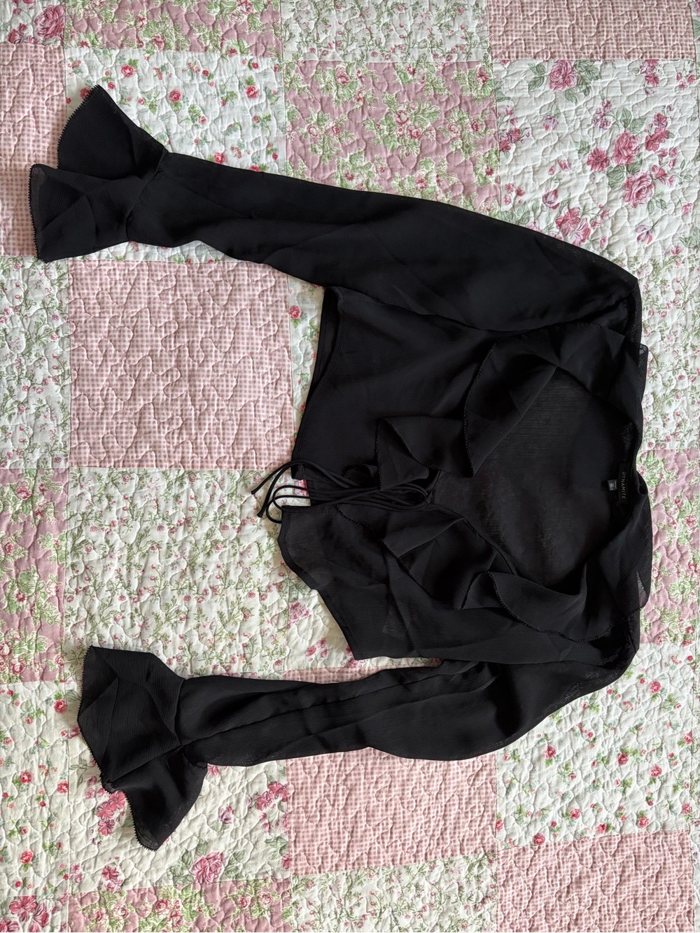 Dynamite Women's Black Ruffle Long-Sleeve Blouse